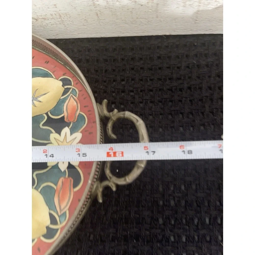 Vintage Gesetzlich‎ geschutzt Tray With Floral Porcelain/Enamel & Metal Frame